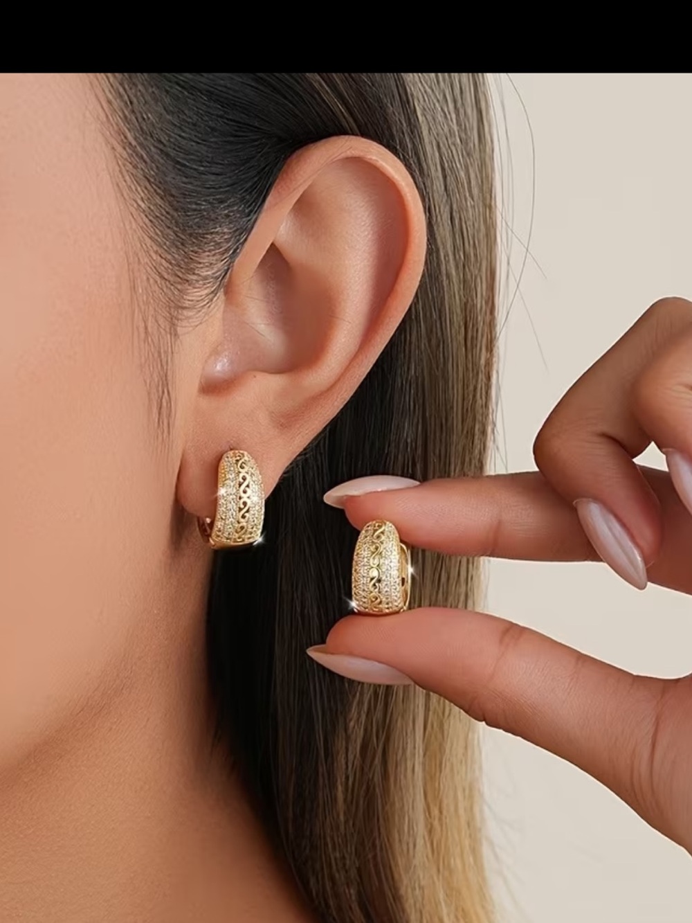 Affordable Fashion Finds Gold Filigree Hoop Earrings with Clear Stones - Picture 3 of 4